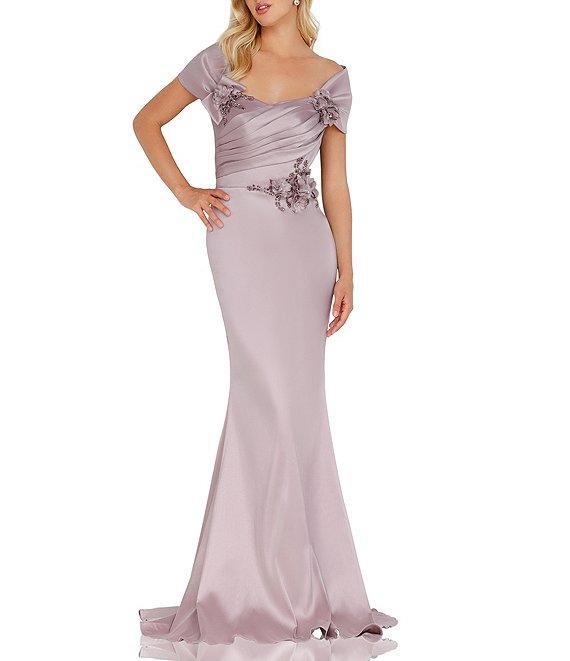 Terani Couture Beaded Off-the-Shoulder Cap Sleeve Back Detail Mermaid Gown Product Image