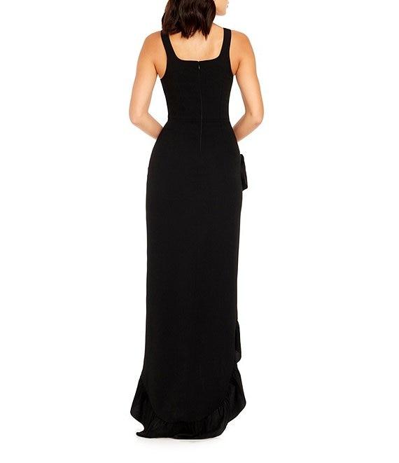 Dress the Population Charlene Square Neck Sleeveless Cascading Ruffle Side Slit Gown Product Image