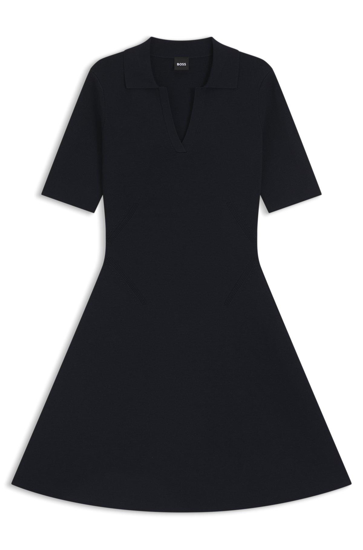 BOSS - Knitted dress with skipper collar - Dark Blue Product Image