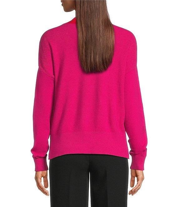 DKNY by Donna Karan Colorblock V-Neck Long Sleeve Sweater Product Image