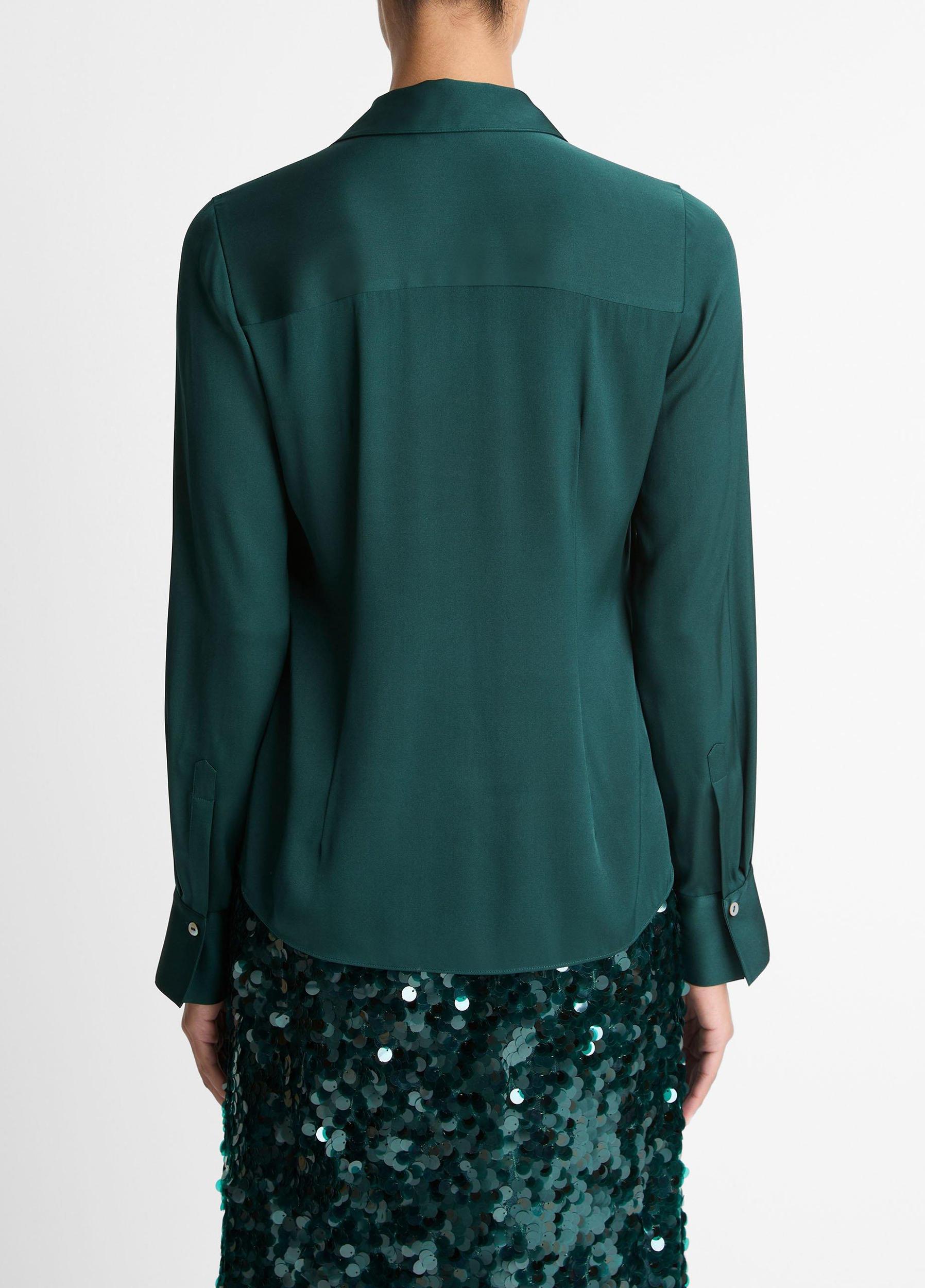 Silk-Blend Slim Button-Front Blouse Product Image