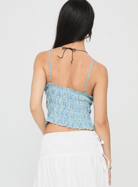 Marilou Shirred Top Blue Stripe Product Image