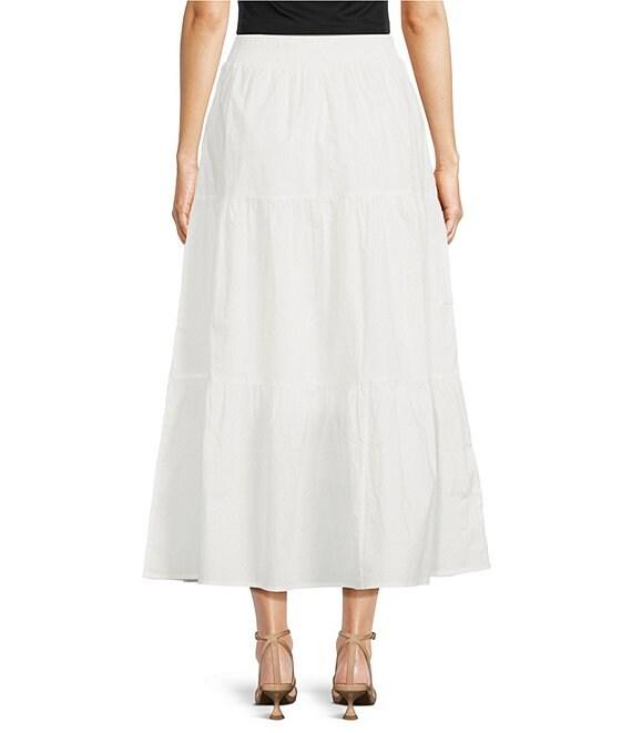 Skies Are Blue Poplin High Waist Tier Midi Skirt Product Image