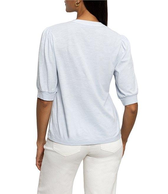 Sanctuary Mixed Media V-Neck Short Sleeve Front Button Tee Product Image