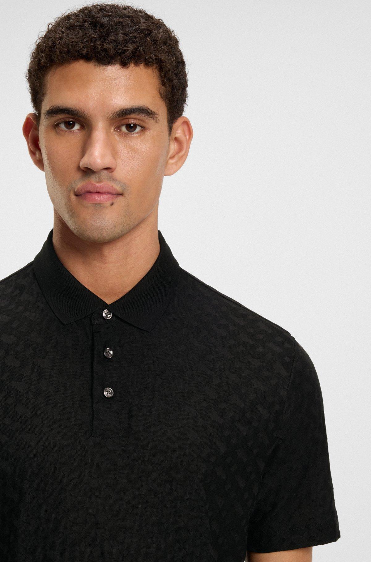Cotton polo shirt with tonal monogram jacquard Product Image