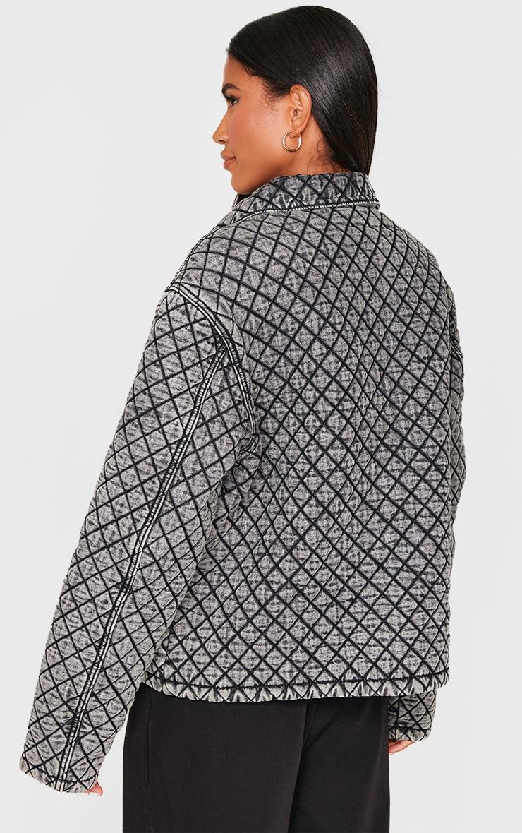 Grey Quilted Effect Pocket Detail Denim Coat Product Image