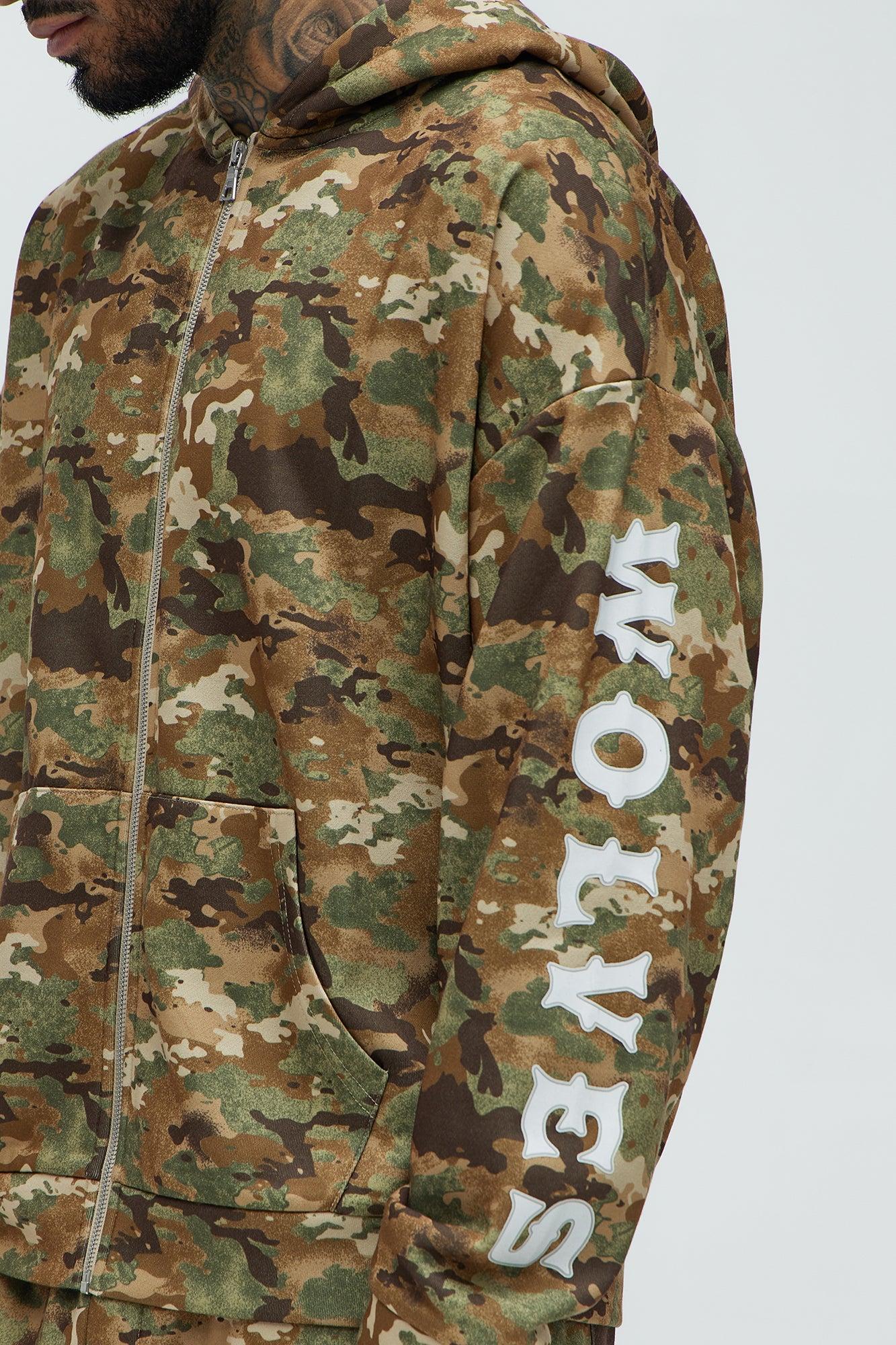 Wolves Camo Oversized Zip Up Hoodie - Camouflage Product Image