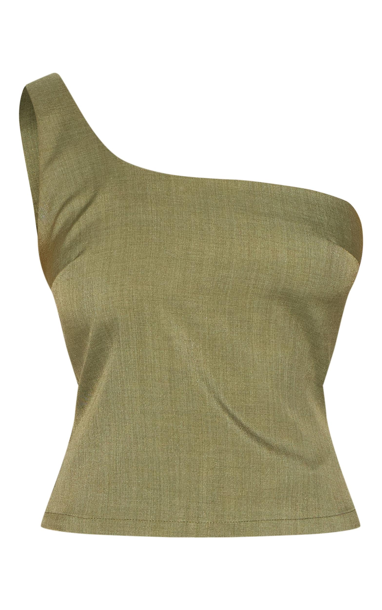  Olive Woven Asymmetric Top Product Image