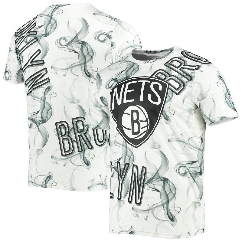 Men's FISLL White/Black Brooklyn Nets Asymmetric Bold Smoke T-Shirt,  Product Image