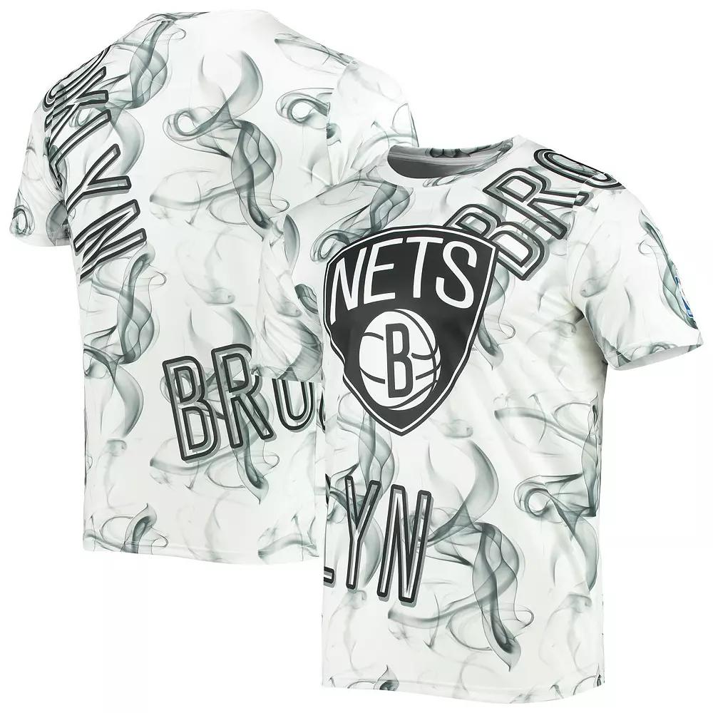 Men's FISLL White/Black Brooklyn Nets Asymmetric Bold Smoke T-Shirt,  Product Image