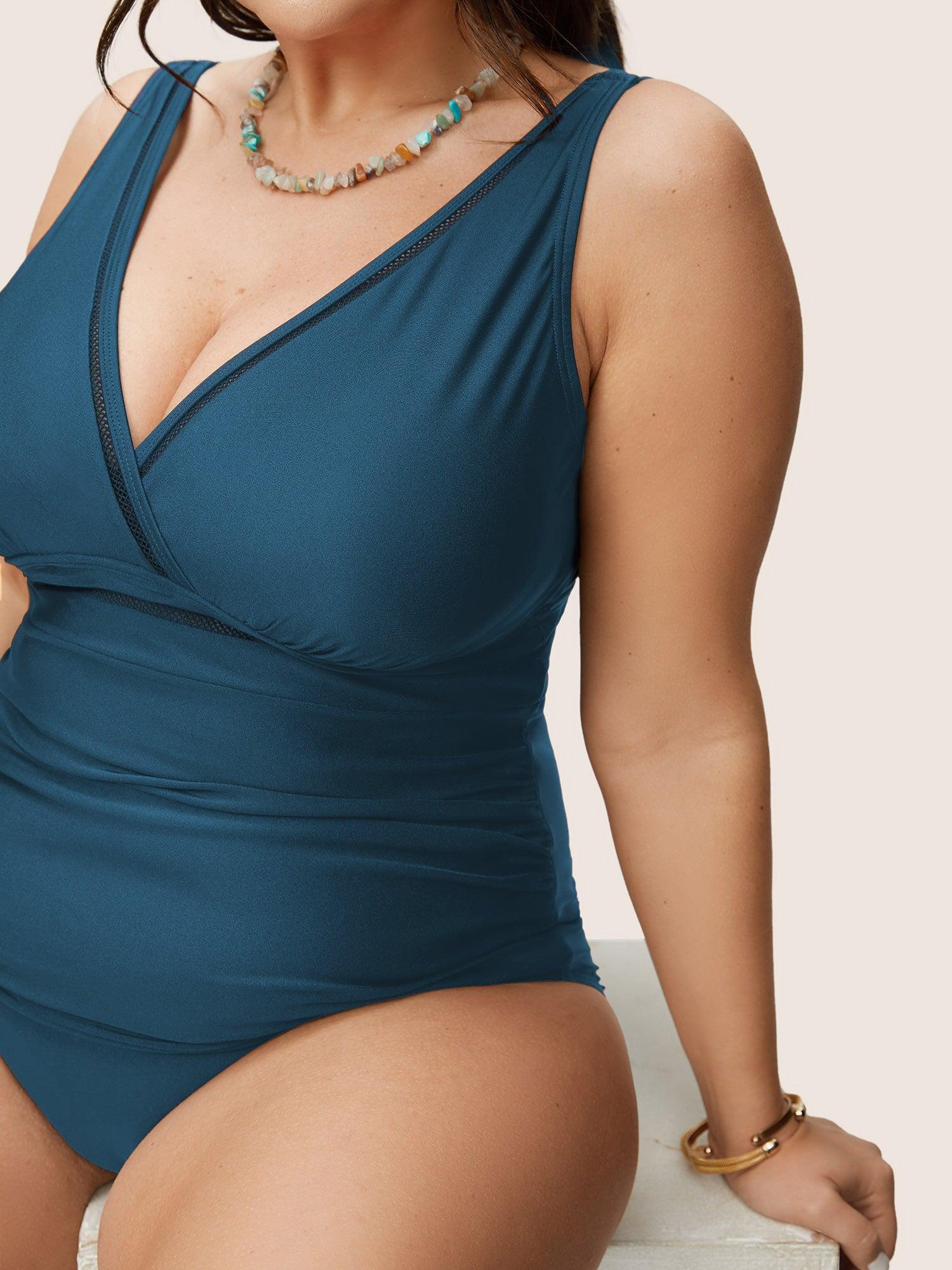 Solid Adjustable Straps Gathered One Piece Swimsuit Female Product Image