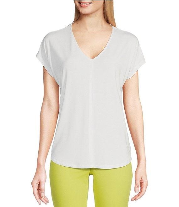 Gibson & Latimer Knit V-Neck Dropped Short Sleeve Shell Shirttail Tee Shirt Product Image