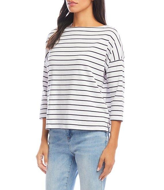 Karen Kane Knit Stripe Boat Neck 3/4 Sleeve Top Product Image
