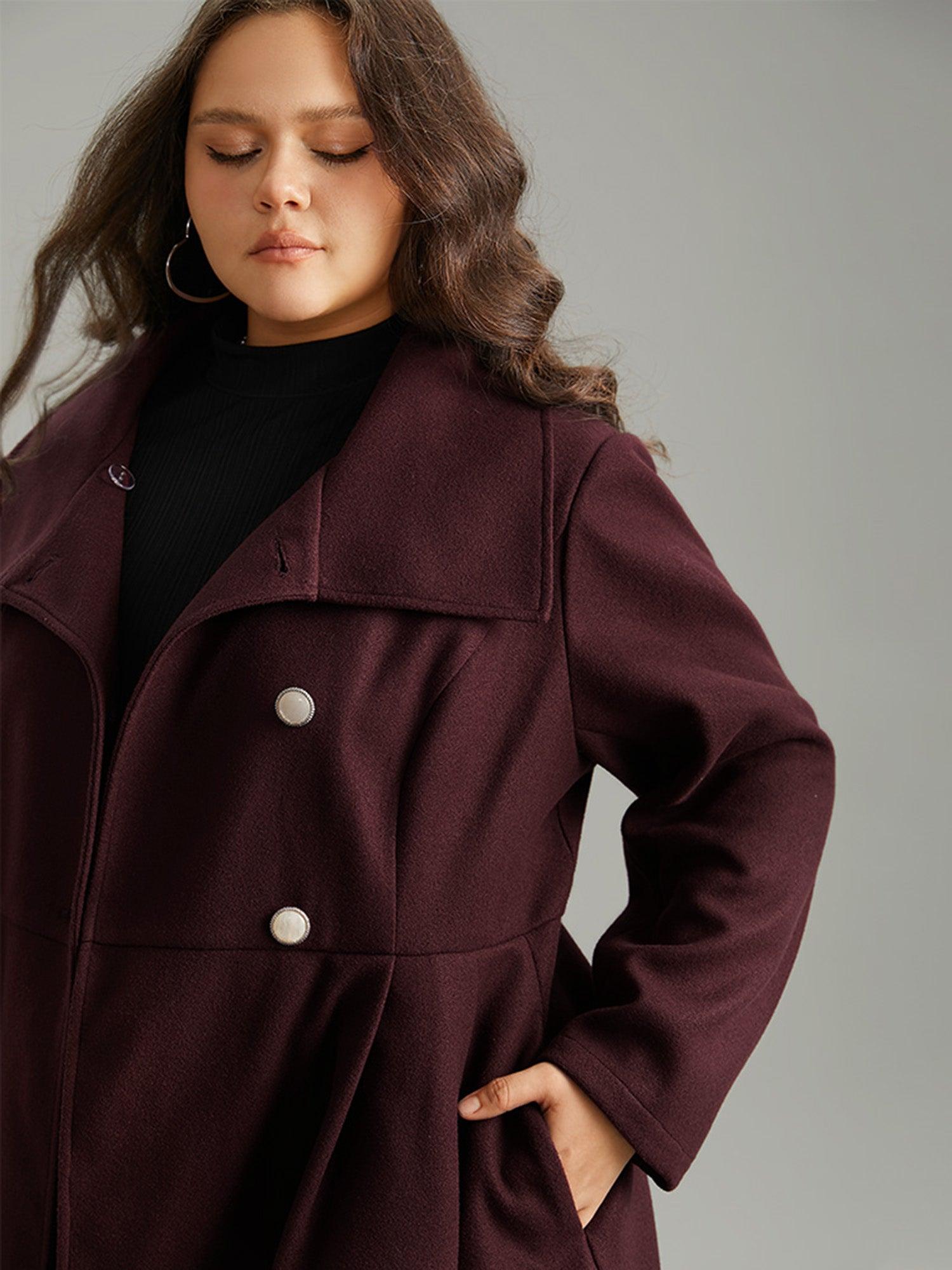 Plain Button Up Pocket Asymmetrical Lapel Collar Coat Female Product Image