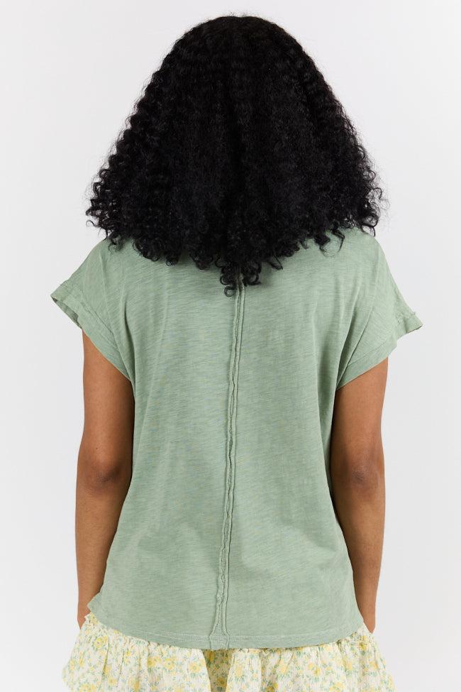 All Washed Up Sage Knit Pocket Tee FINAL SALE Product Image