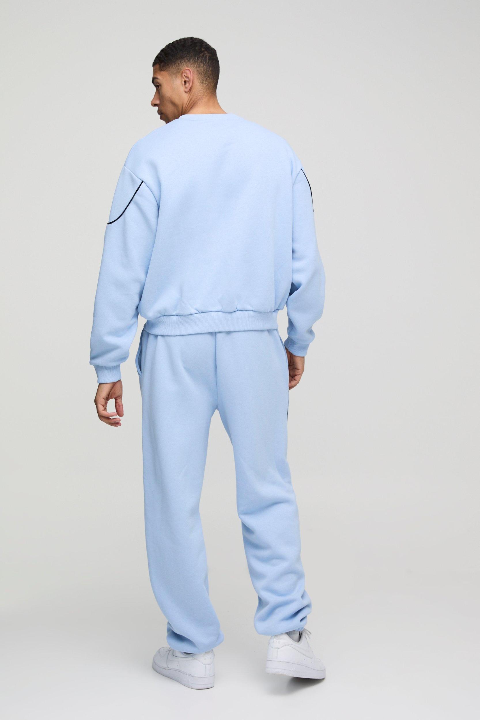 Oversized Boxy BM Piping Sweatshirt Tracksuit | boohooMAN USA Product Image