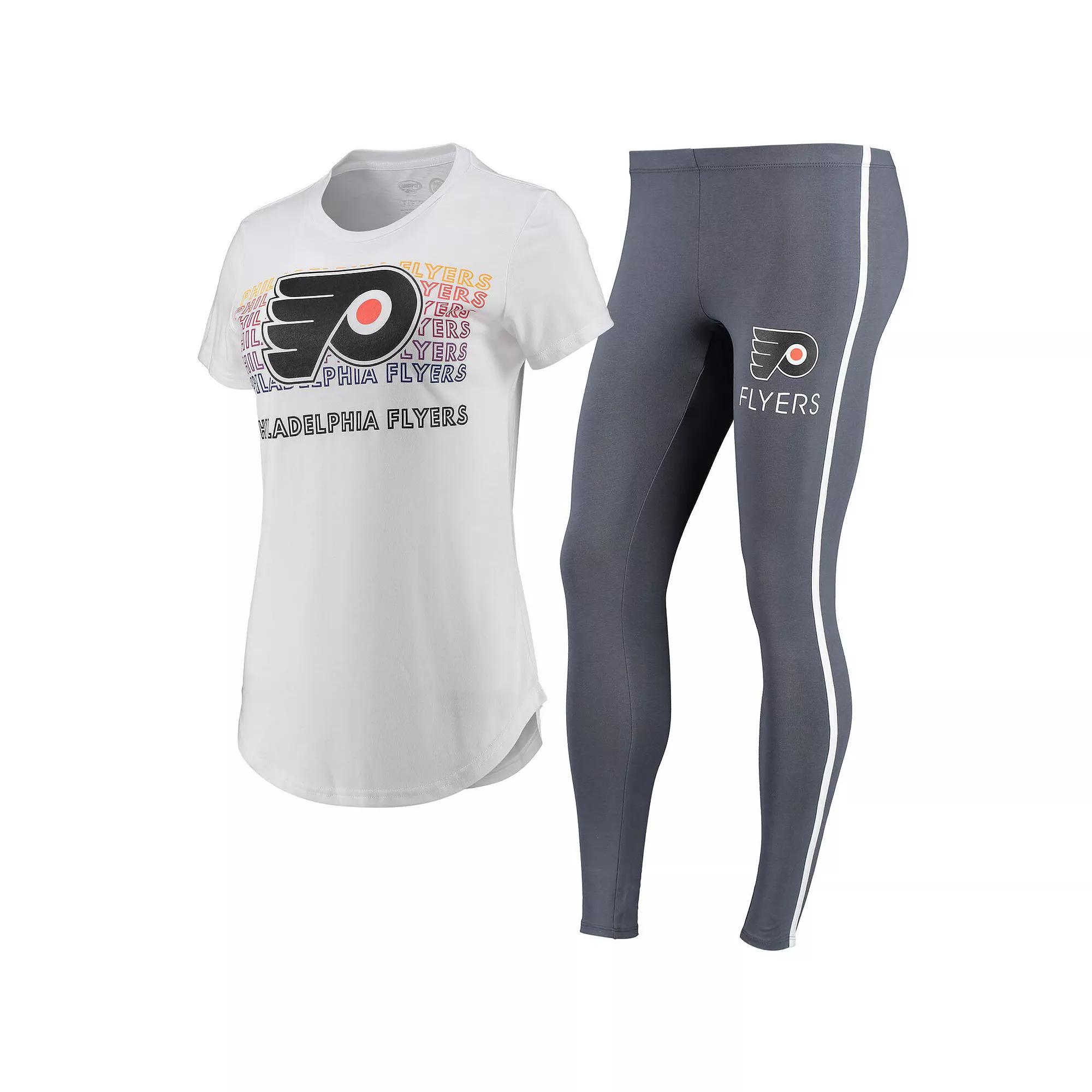 Women's Concepts Sport White/Charcoal Philadelphia Flyers Sonata T-Shirt & Leggings Set,  Product Image