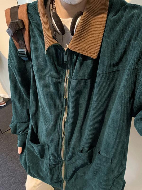 Men's Vintage Corduroy Lapel Neck Zip Up Jacket Product Image