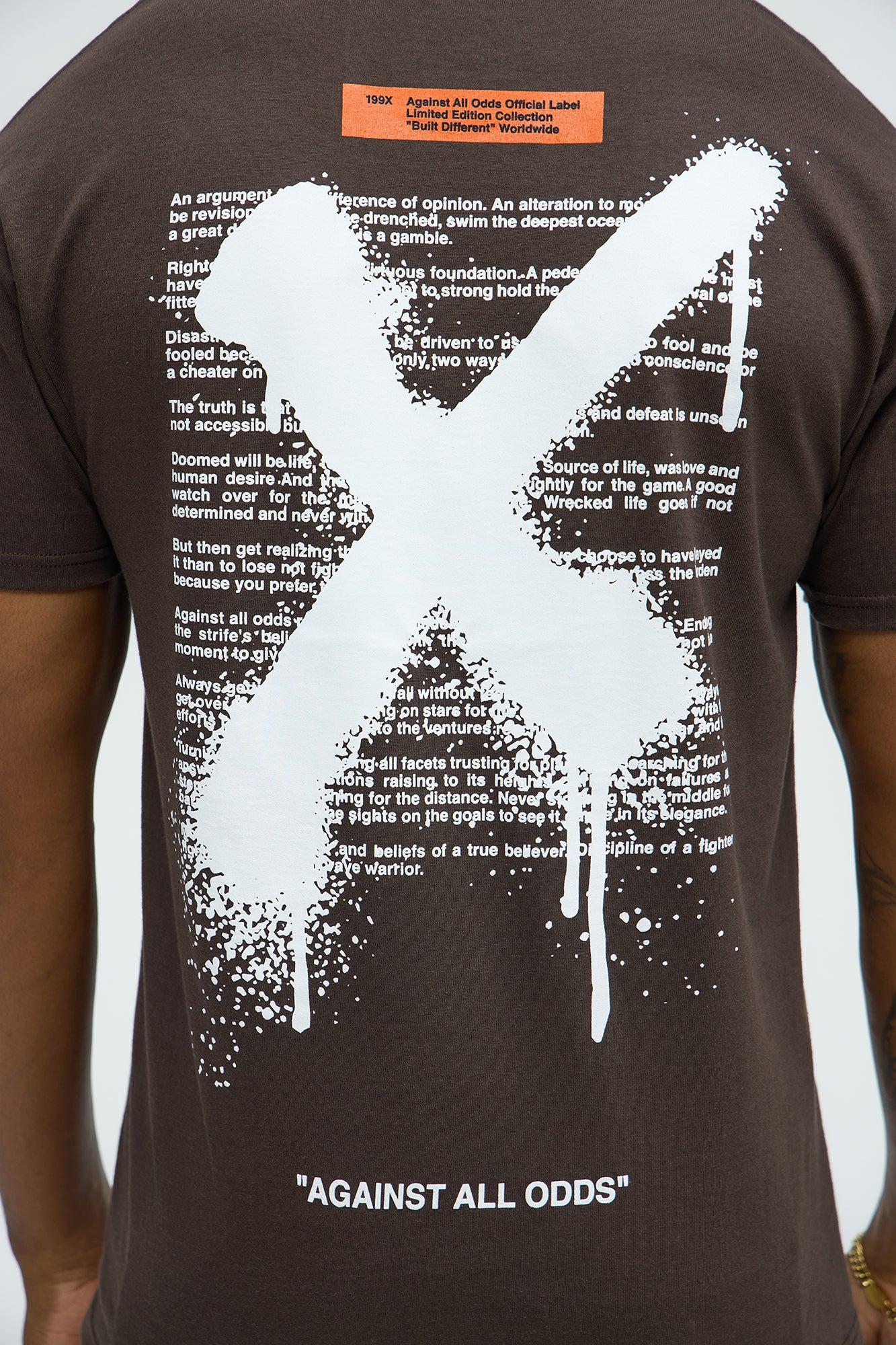 X Graffiti Short Sleeve Crew Neck T shirt - Brown Product Image