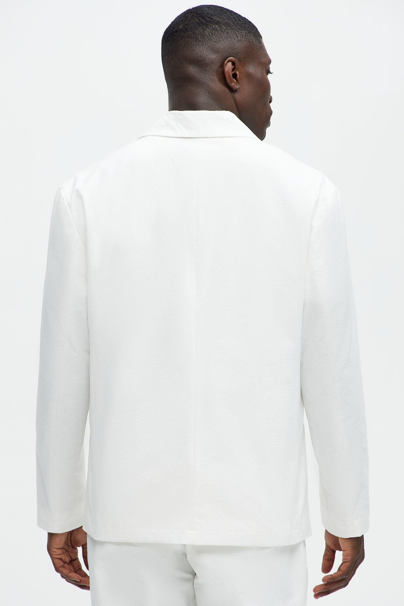 Seersucker Casual Blazer - White Product Image