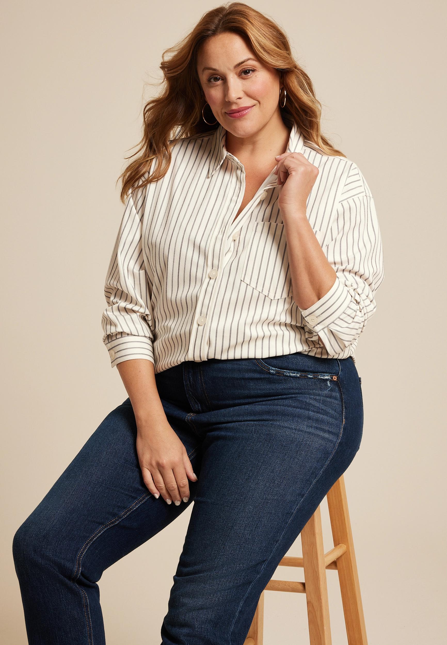 Maurices Plus Size Womens Corduroy Button Down Boyfriend Shirt Product Image