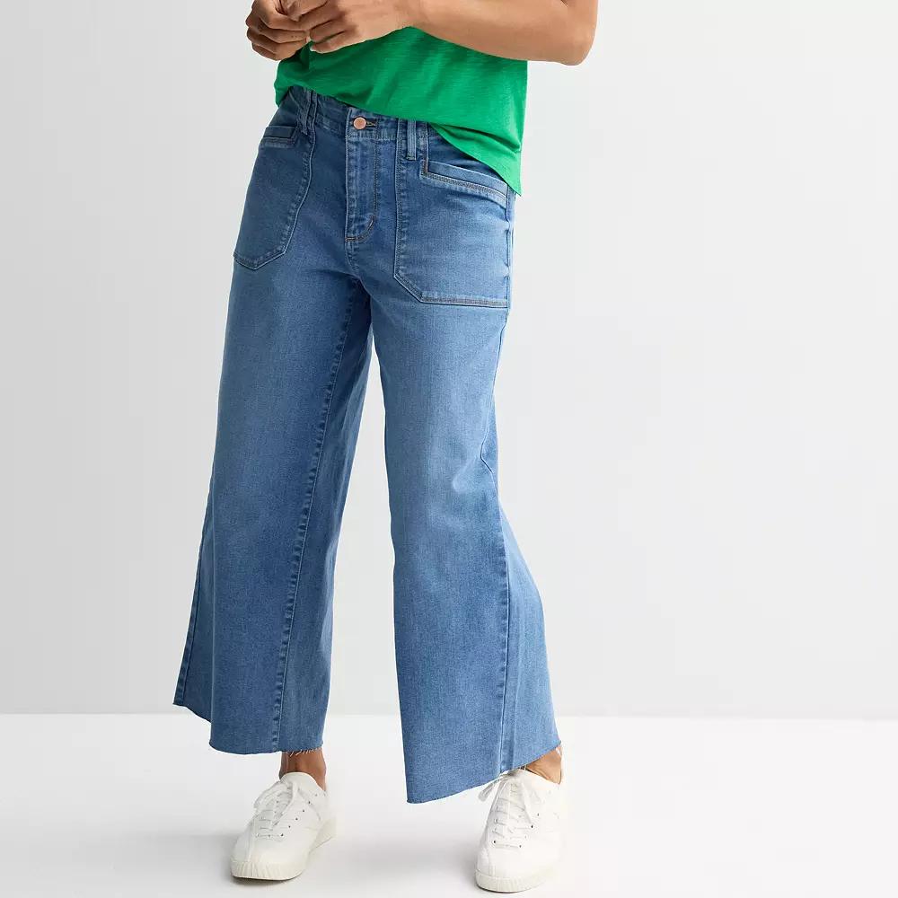 Petite Sonoma Goods For Life® Raw Hem Ankle-Length Wide Leg Jeans, Women's, Size: 10 Petite, Medium Blue Product Image