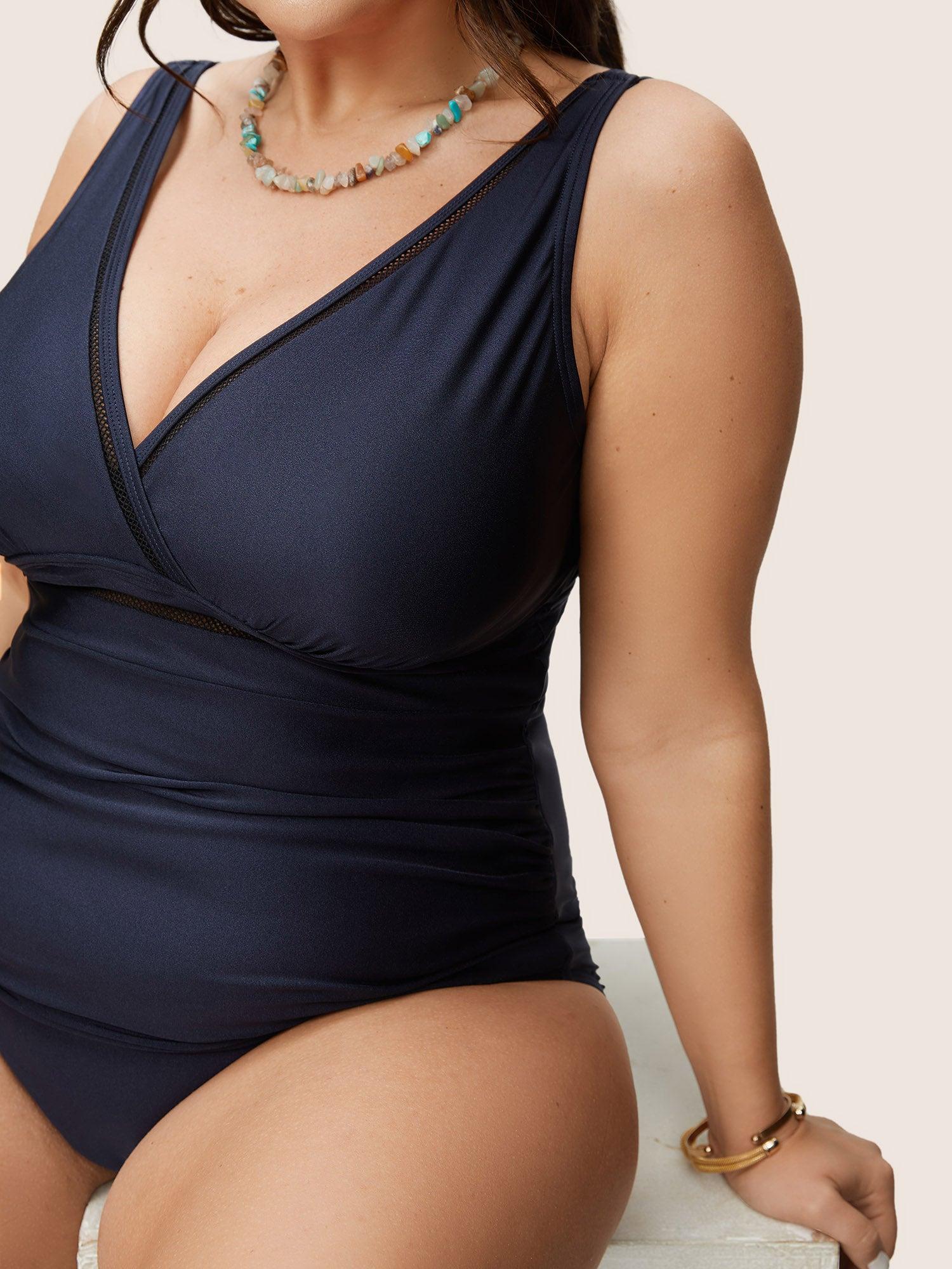 Solid Adjustable Straps Gathered One Piece Swimsuit Female Product Image