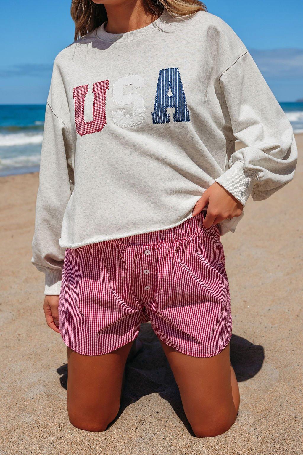 Red and White Gingham Print Boxer Shorts - FINAL SALE Product Image