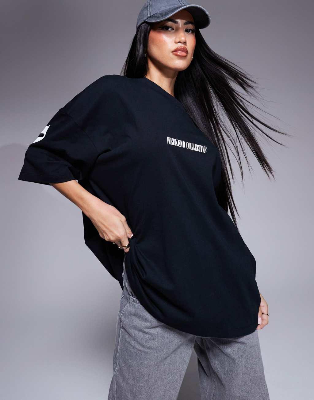 Weekend Collective Icon oversized t-shirt with stacked back logo in black Product Image