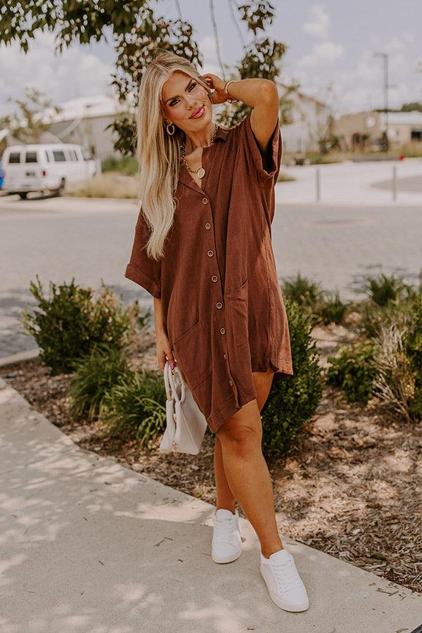 St. Lucia Bound Linen-Blend Mini Dress in Chocolate Curves Product Image