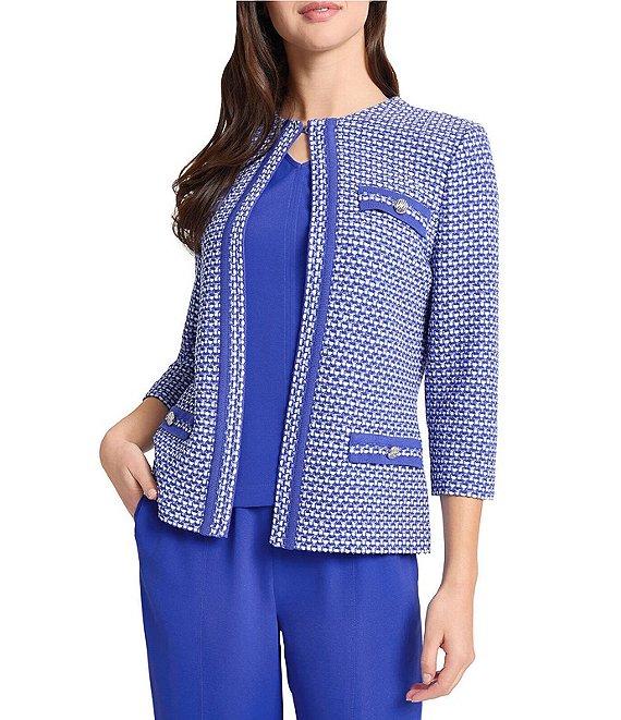 Ming Wang Honeycomb Tweed Knit Round Neck 3/4 Sleeve Jacket Product Image