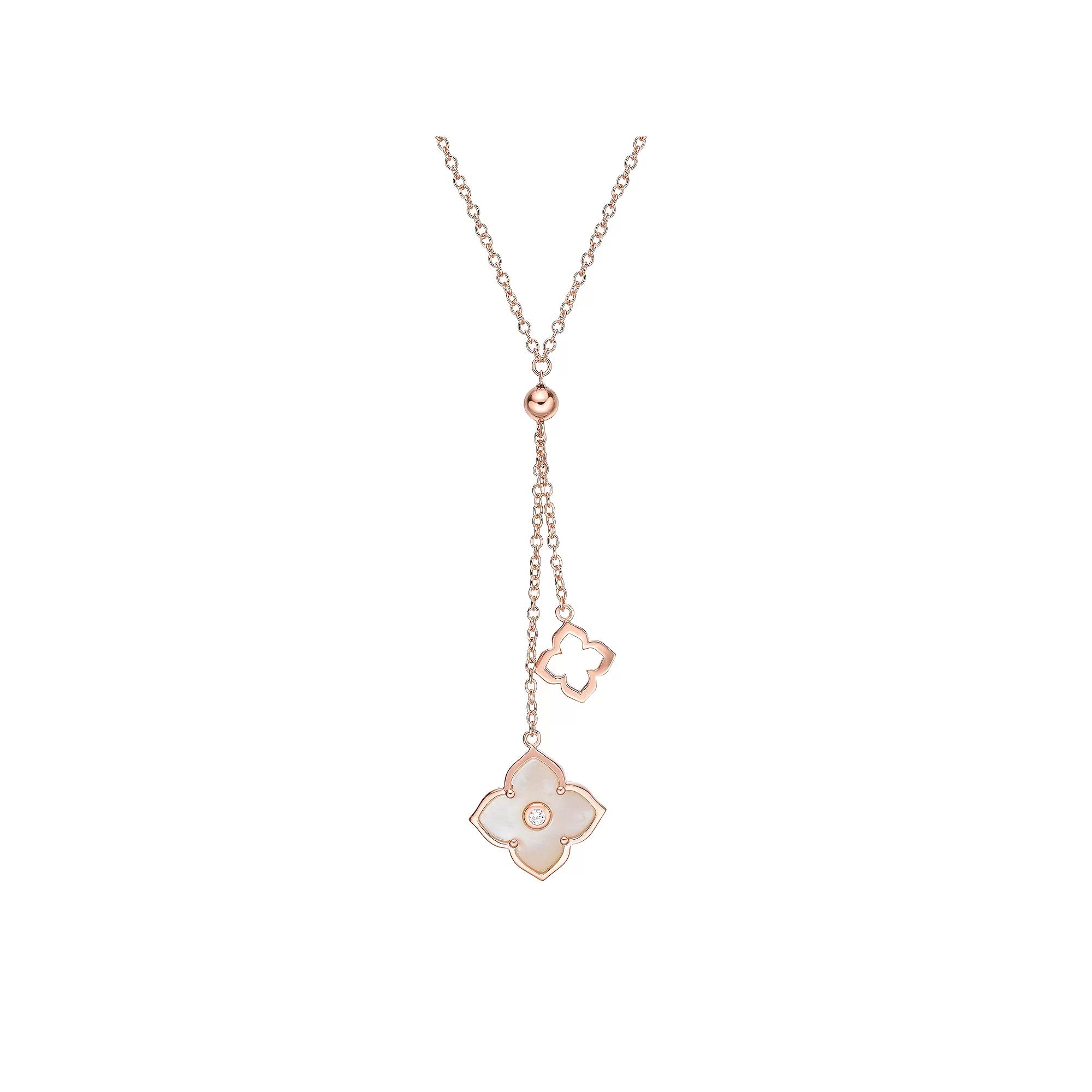 Gemminded Rose Gold Over Sterling Silver Mother-Of-Pearl & Cubic Zirconia Flower Pendants Y-Necklace, Women's, Size: 18", Rose Gold Tone Product Image