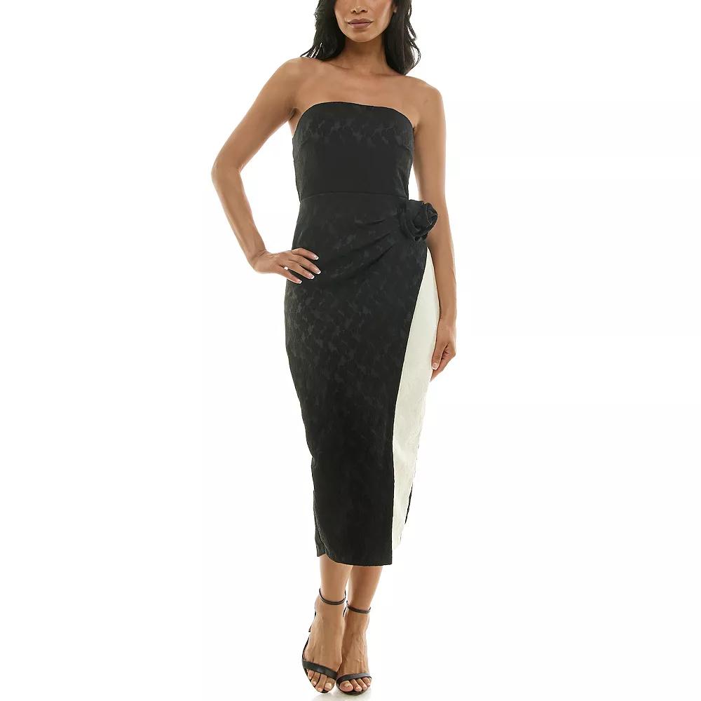 Women's Maison Tara 2-Tone Jacquard Rosette Midi Dress, Size: 12, Black Ivory Product Image