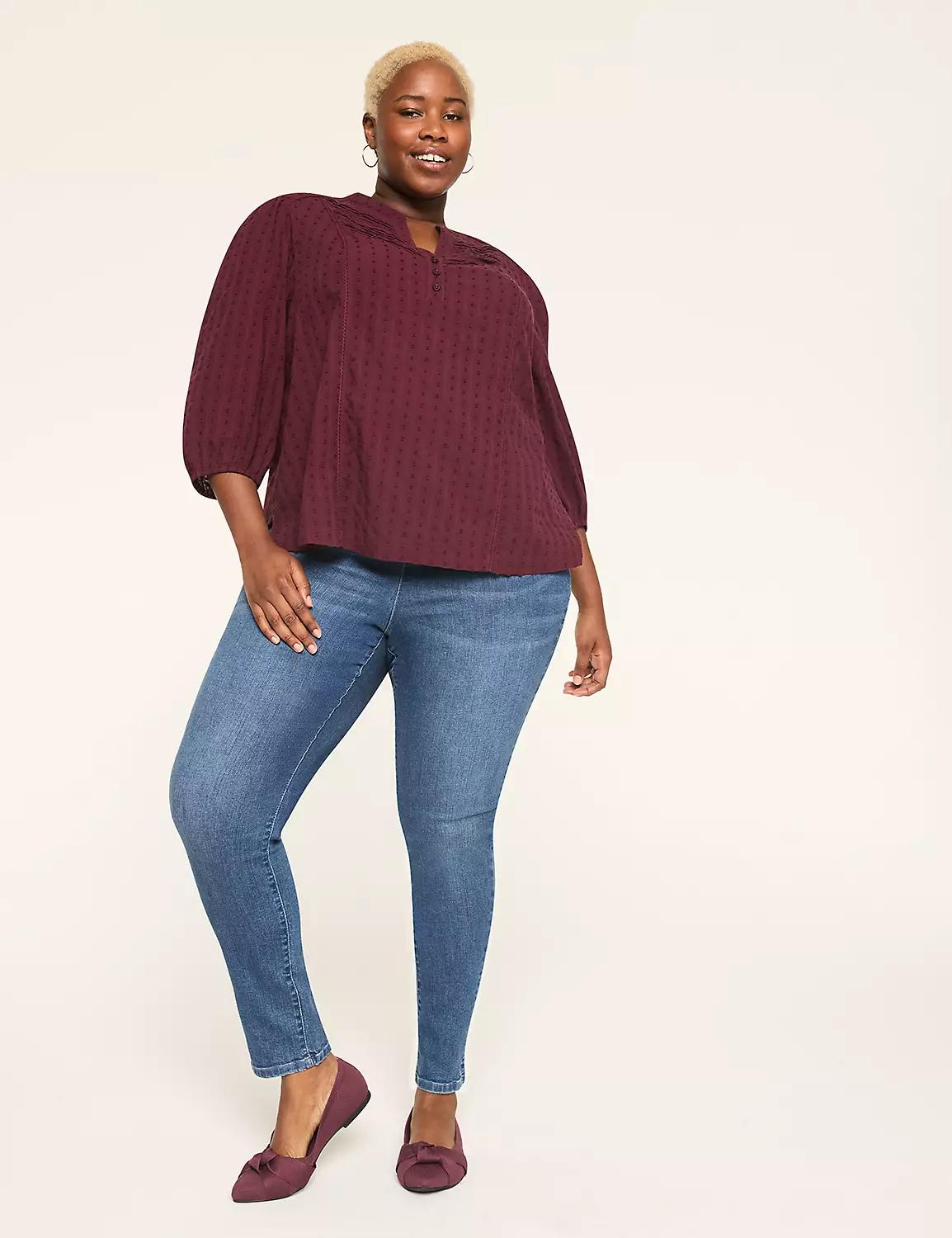 3/4-Sleeve Pintuck Popover Blouse Product Image