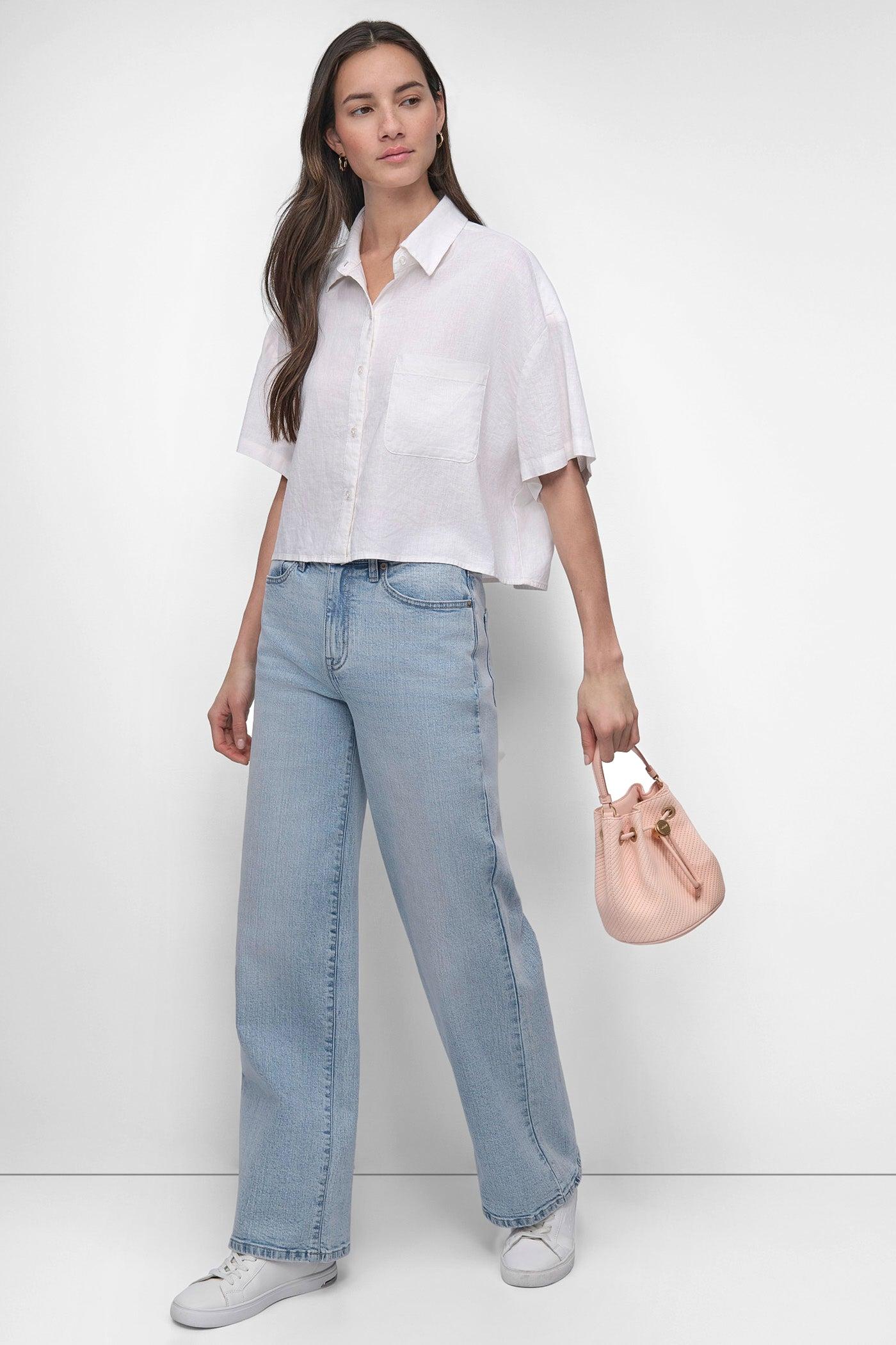 CROPPED LINEN-BLEND SHIRT Product Image
