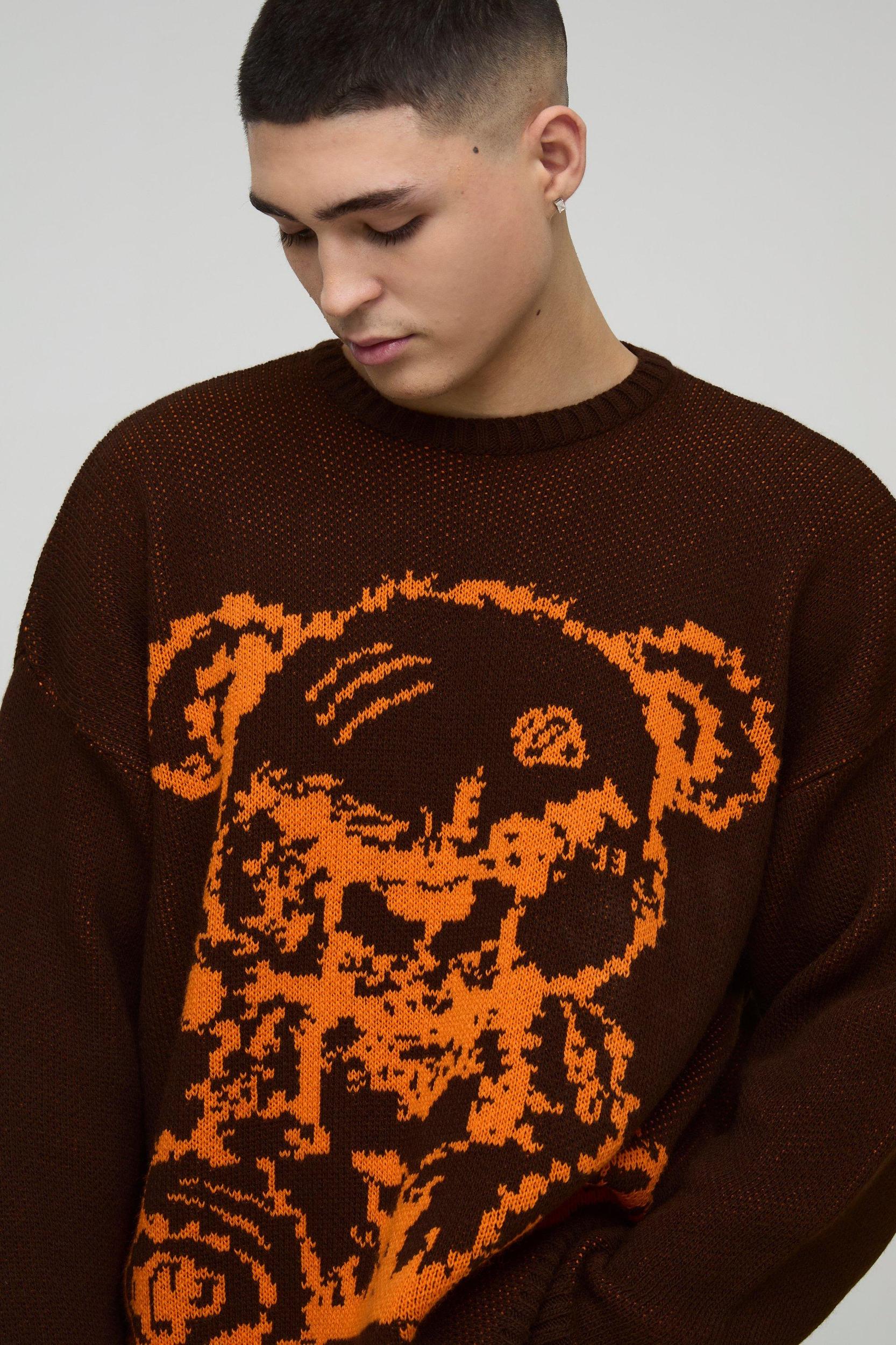 Oversized Teddy Graphic Knitted Sweater | boohooMAN USA Product Image