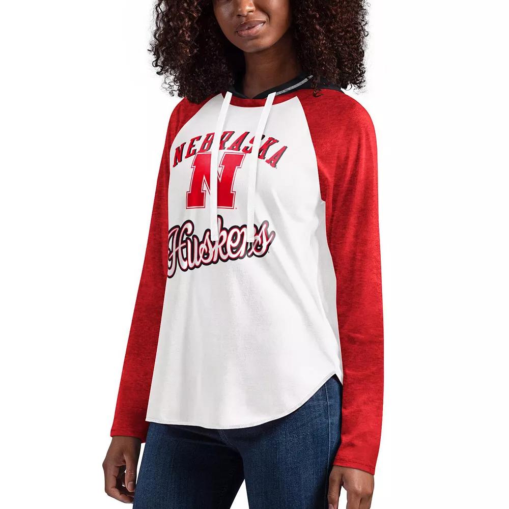 Women's G-III 4Her by Carl Banks White/Scarlet Nebraska Huskers From the Sideline Raglan Long Sleeve Hoodie T-Shirt, Size: Small Product Image