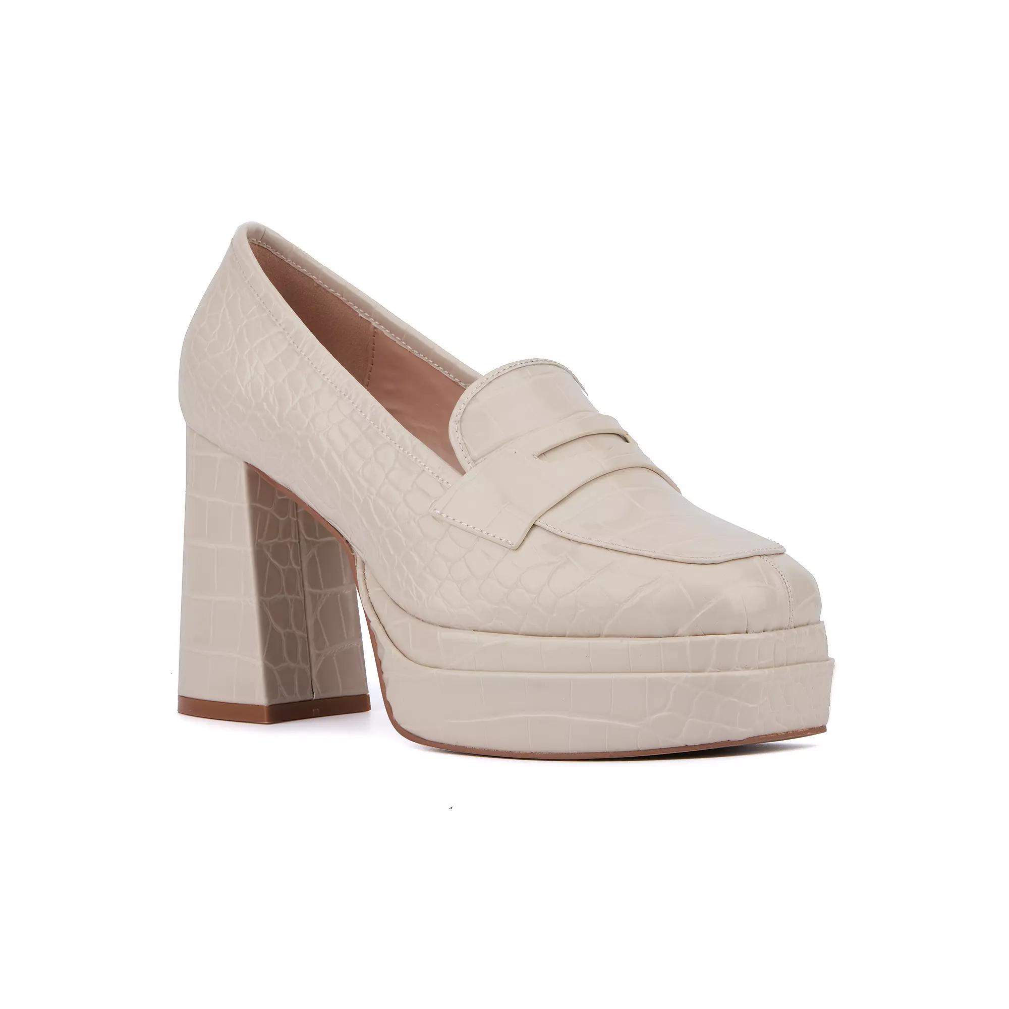 Fashion to Figure Madelyn Women's Wide Width Platform Loafers, Size: 11, Ivory Croc Product Image