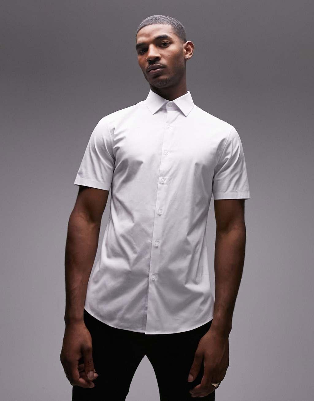 Topman short sleeve formal slim stretch fit shirt in white Product Image
