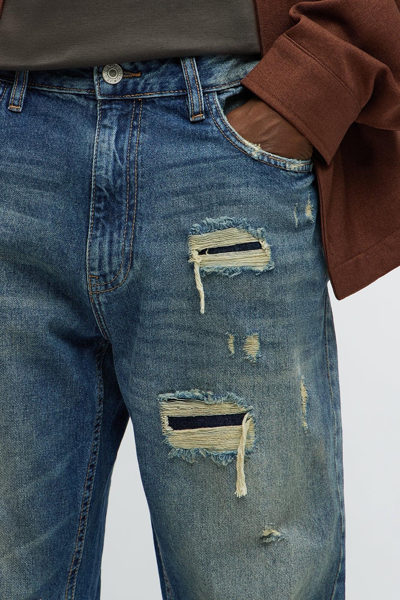 Subversive Distressed Slim Jeans - Medium Blue Wash Male Product Image