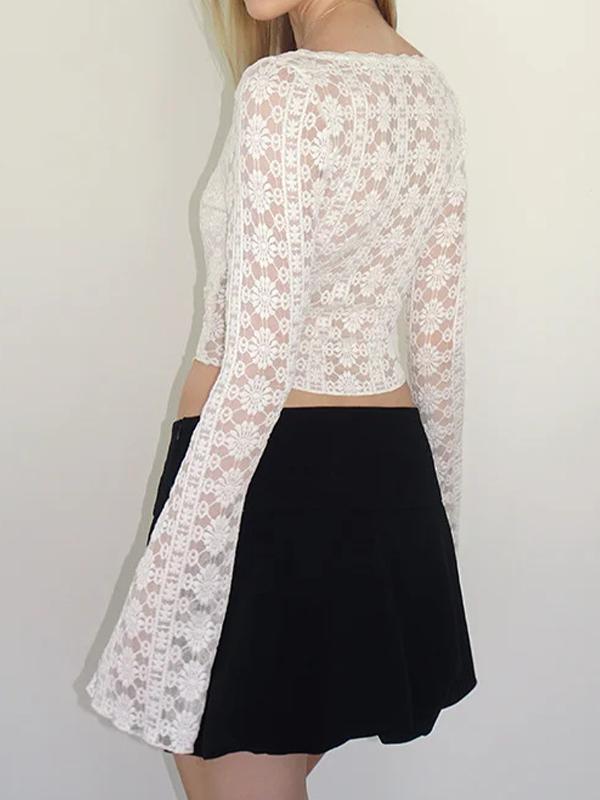 Solid Color Lace Long Sleeve Tee Product Image