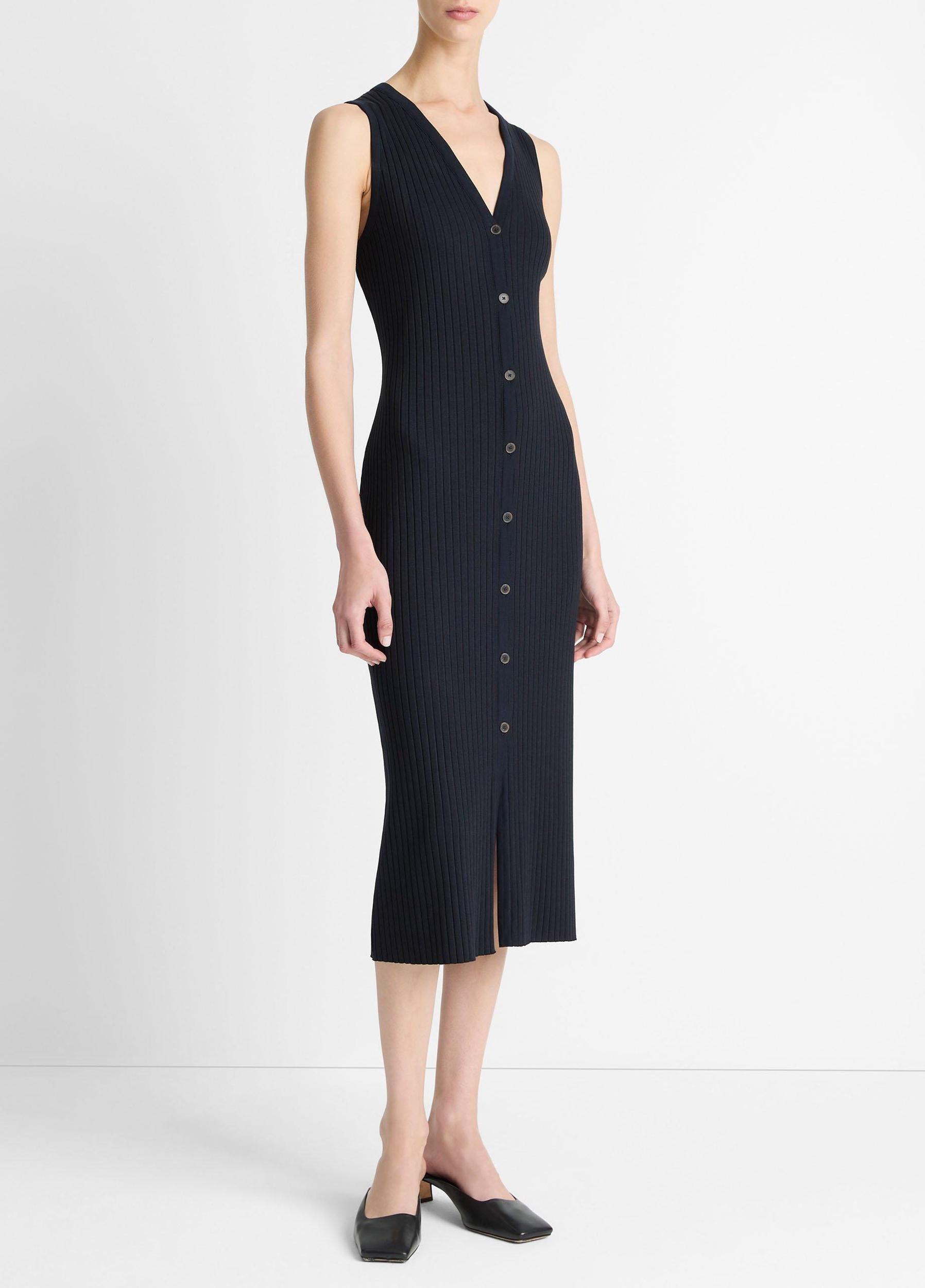 Ribbed Cotton-Blend Button-Front Dress Product Image
