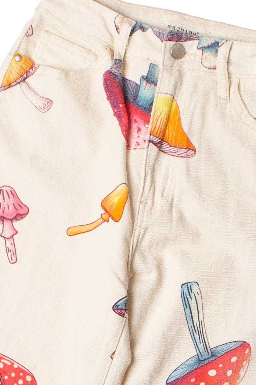 Large Mushroom Print Wide Leg Jeans Product Image