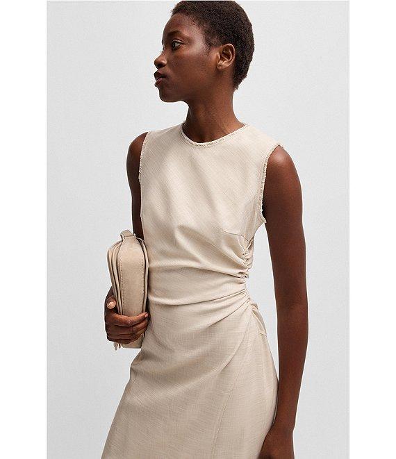 BOSS by Hugo Boss Dianah Crew Neck Sleeveless Side Ruche Midi Dress Product Image