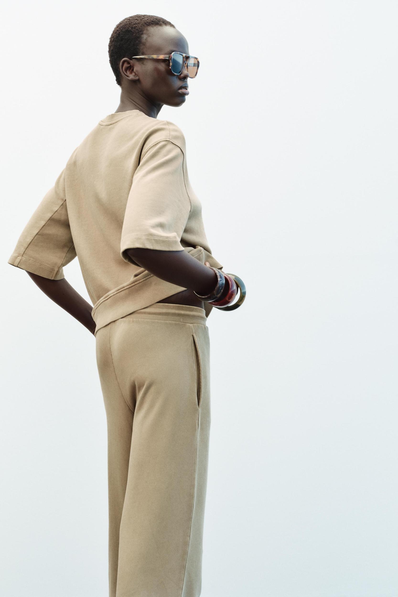 WASHED EFFECT WIDE LEG PANTS Product Image