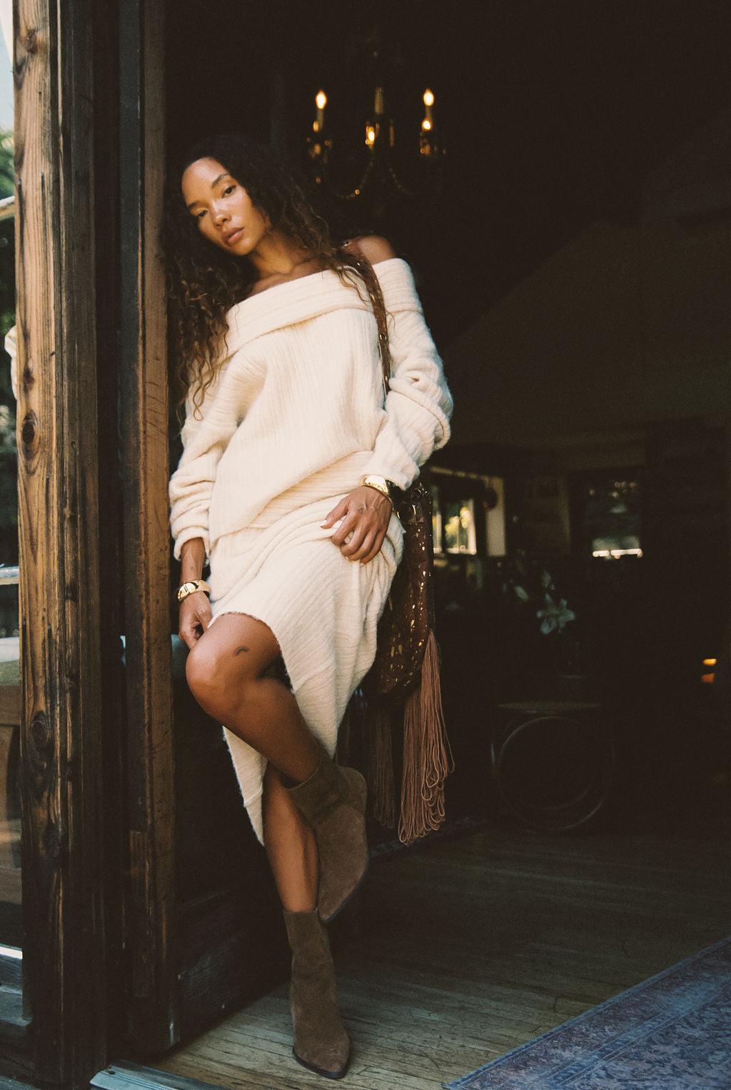 Pamela Beige Sweater Maxi Skirt Product Image