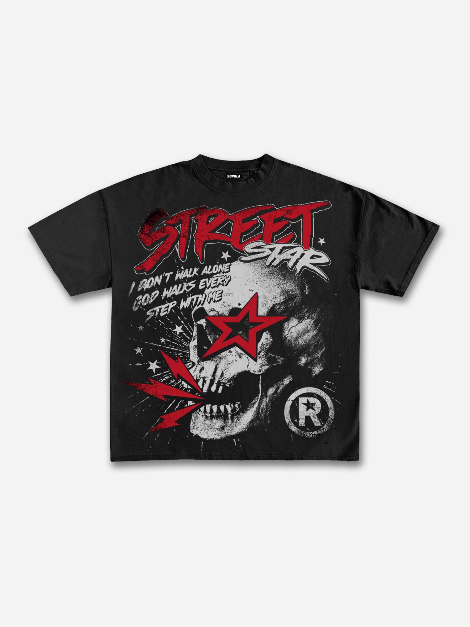 Street Star Skull Stars Vintage Graphic Cotton T-shirt Product Image