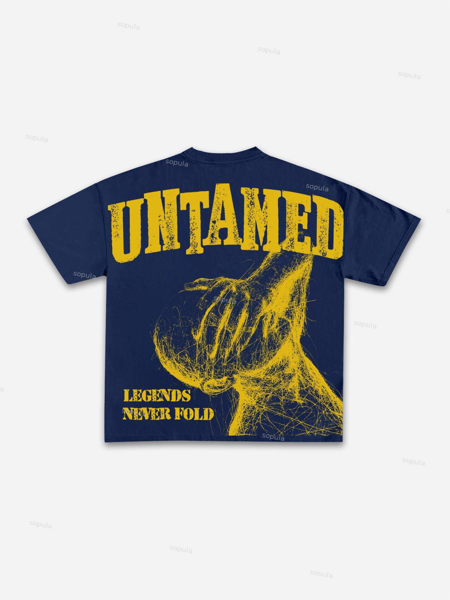 Legends Never Fold Retro Abstract Character Graphic Cotton T-shirt Product Image