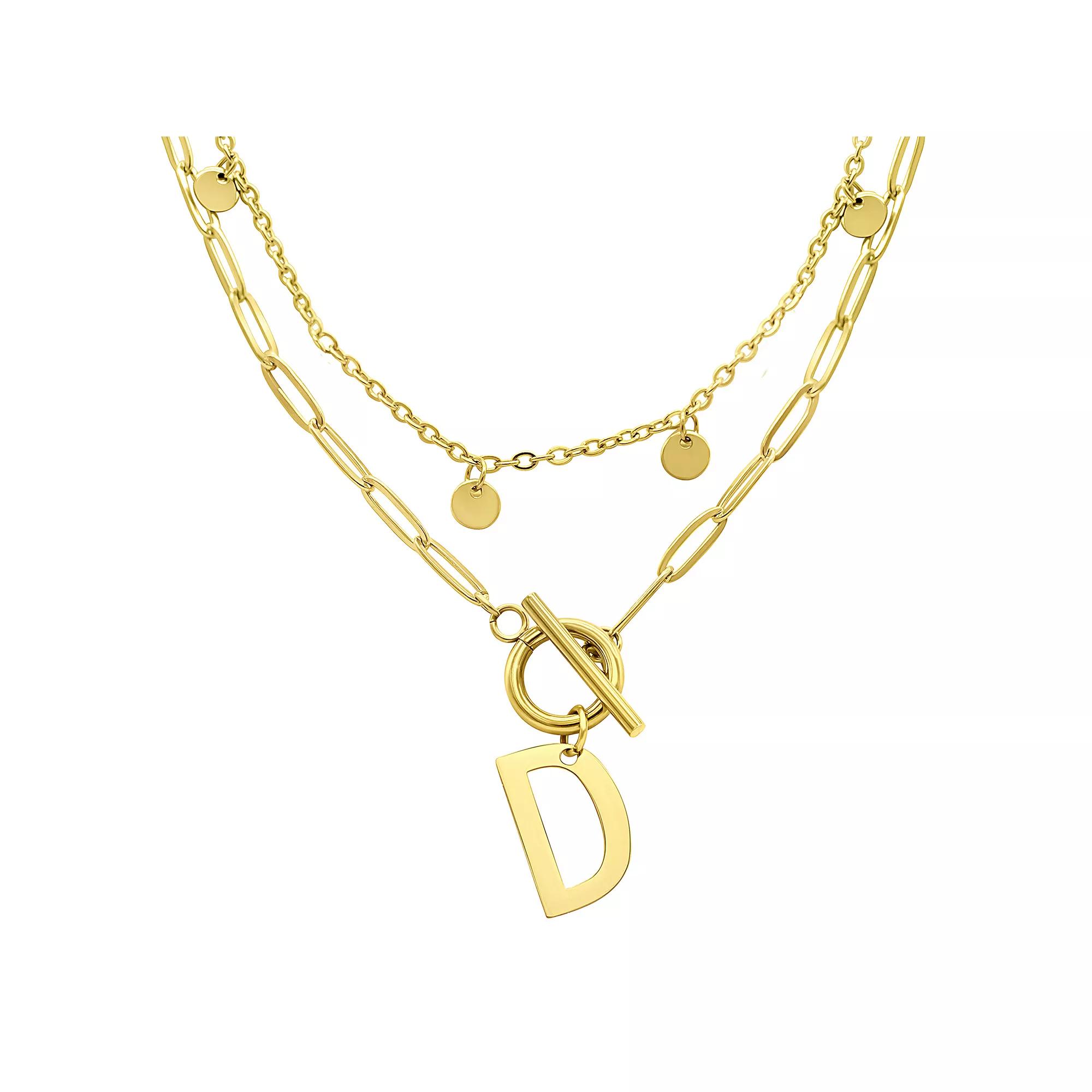 Adornia 14k Gold Plated Layered Initial Toggle Necklace, Women's, Size: 17-19" ADJ, B Product Image