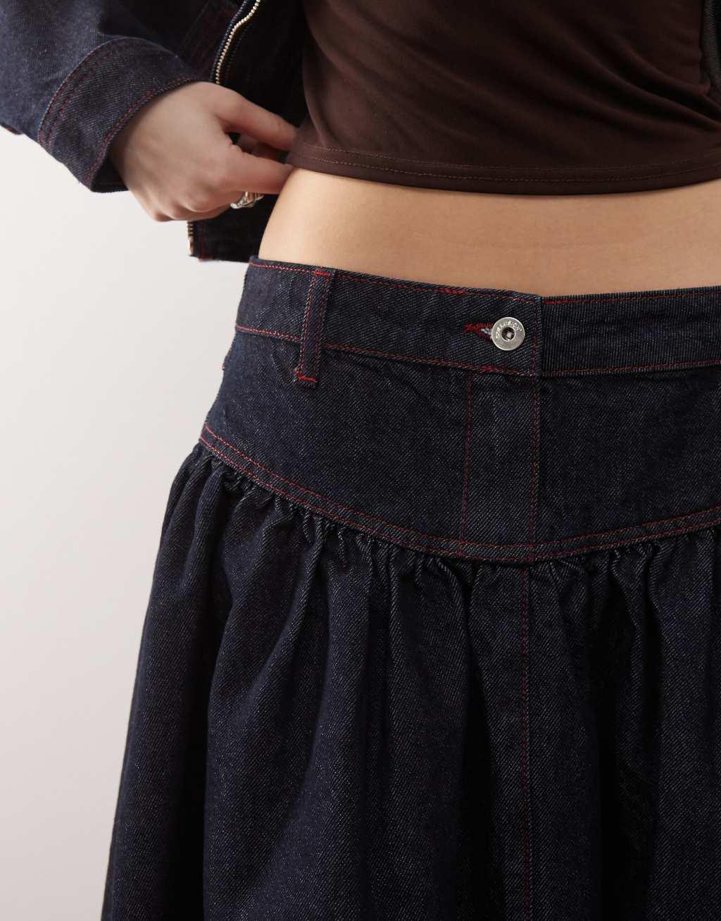 COLLUSION denim drop waist midi skirt in rinse wash - part of a set Product Image